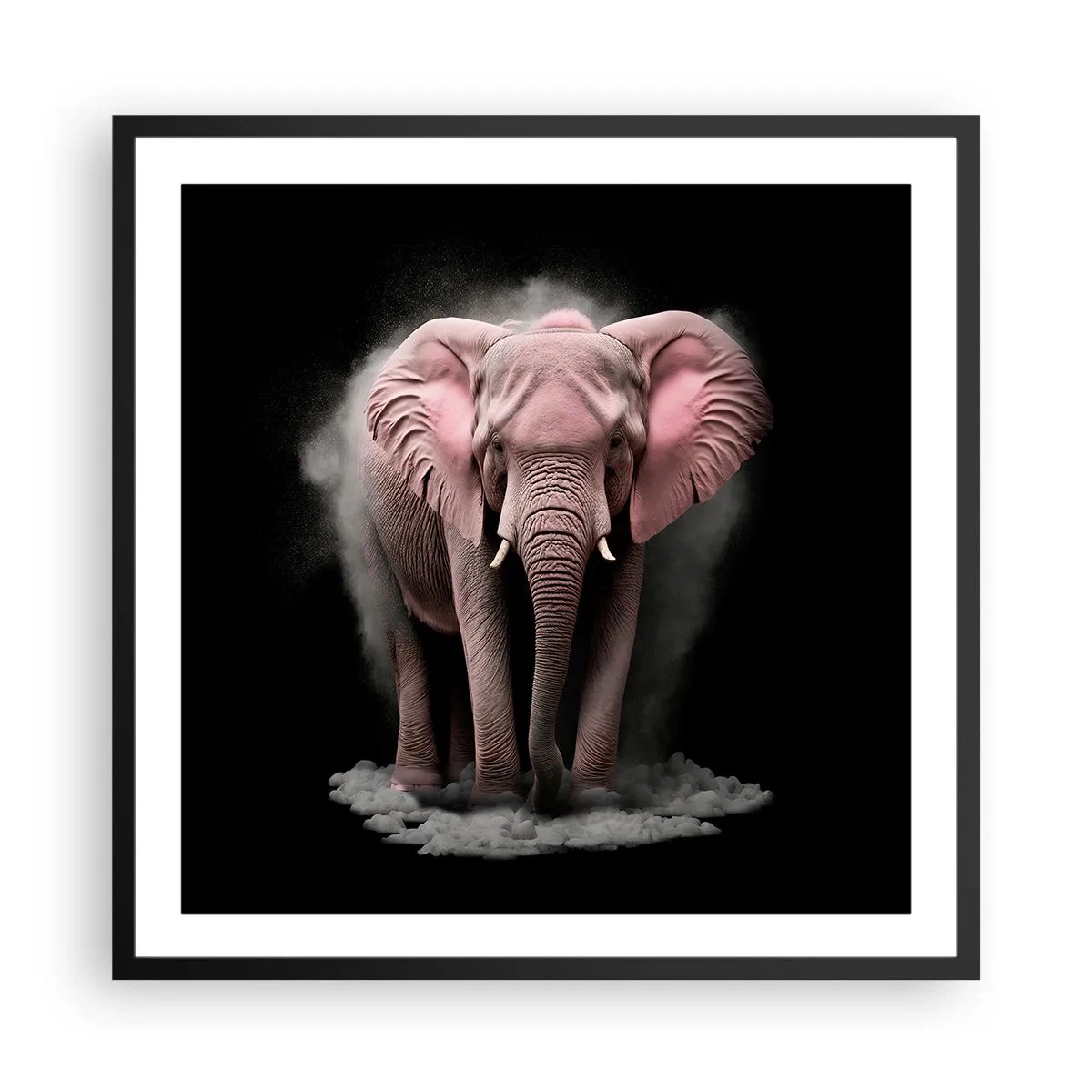 Poster in een zwarte lijst - Denk niet aan een roze olifant! - 60x60 cm