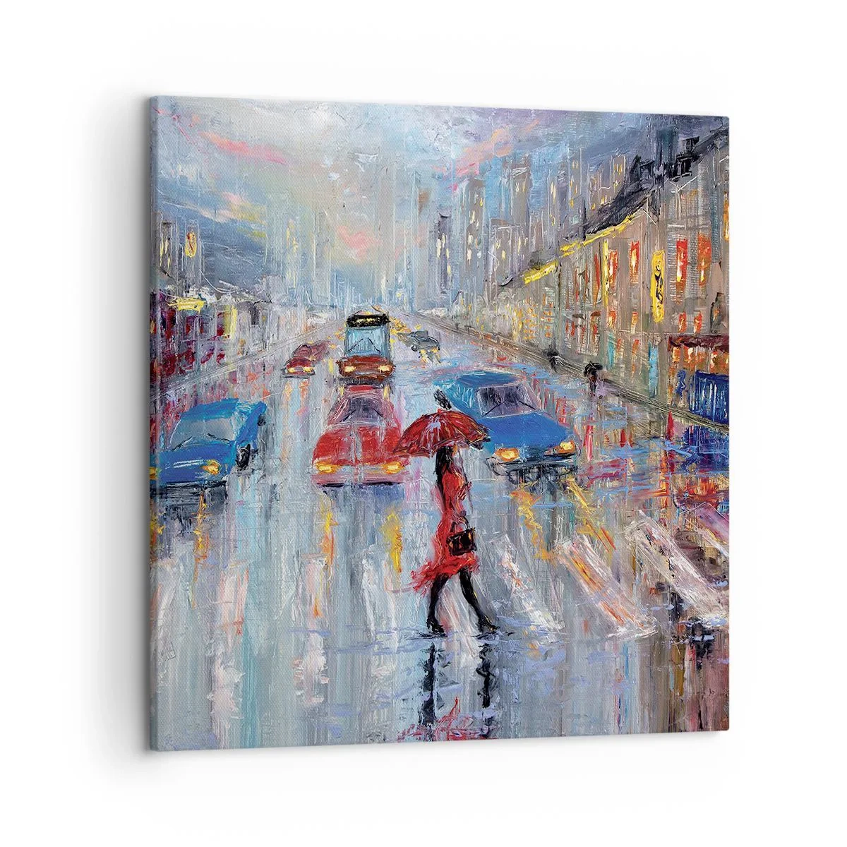 Schilderen op canvas - Regenachtige middag in de stad - 50x50 cm