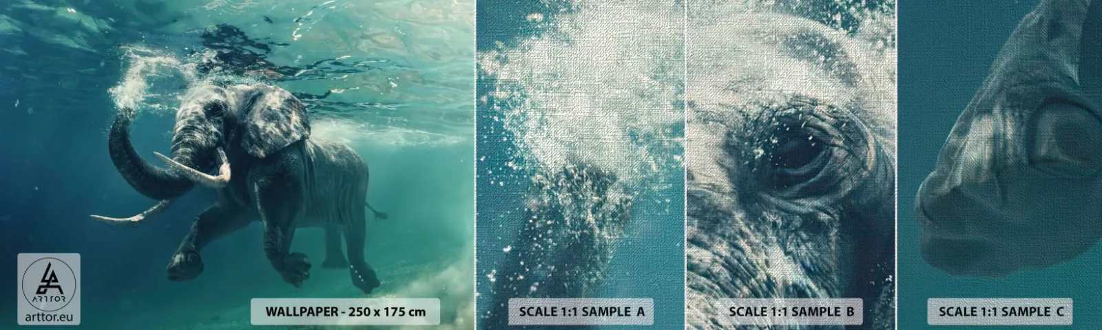 Fotobehang Monster Premium Canvas - Iedereen houdt van zwemmen - Abstractie, Olifant, Deel - 100x30 cm