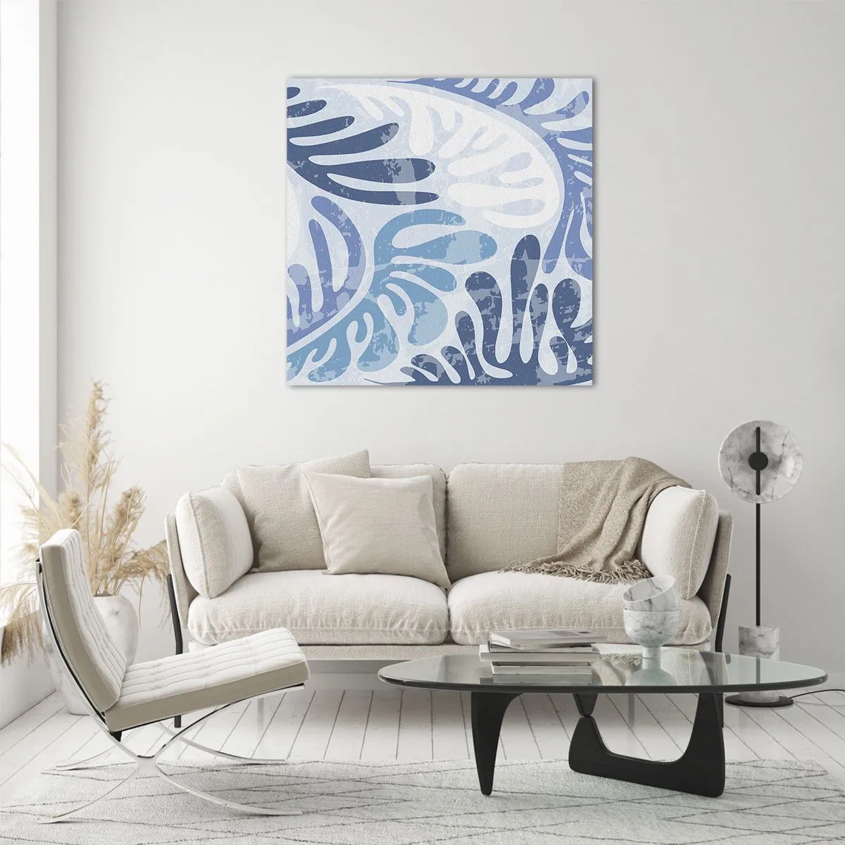 Schilderen op glas - Blauwe varens - 70x70 cm