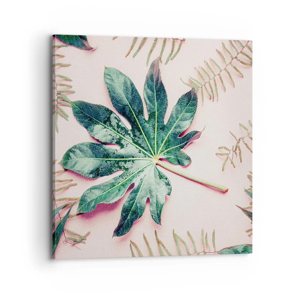 Schilderen op canvas - Een studie van groen op een roze achtergrond - 70x70 cm