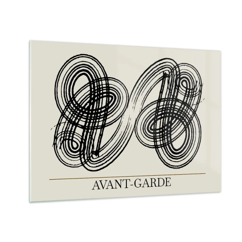 Schilderen op glas - Zwarte avant-garde lussen en lijnen op een lichte achtergrond - 70x50cm - Het kwam er spontaan uit - Moderne wanddecoratie voor woonkamer en slaapkamer ARTTOR