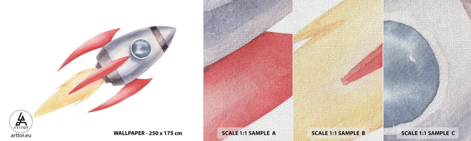 Fotobehang Monster Premium Canvas - Hoger, sneller, verder - Een ruimteraket, Kinderen, Kosmos - 100x30 cm