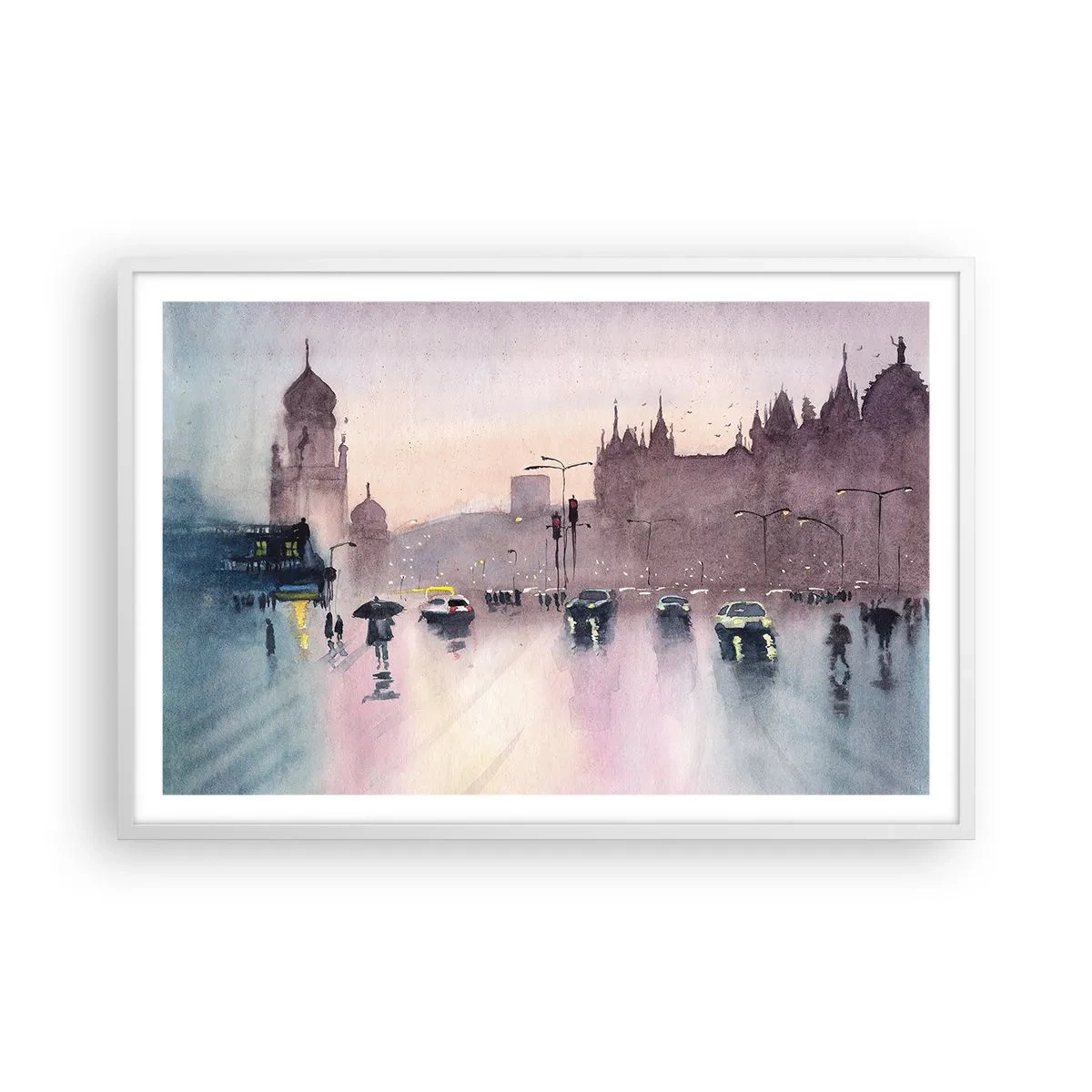 Poster in een witte lijst - In de regenachtige nevel - 91x61 cm