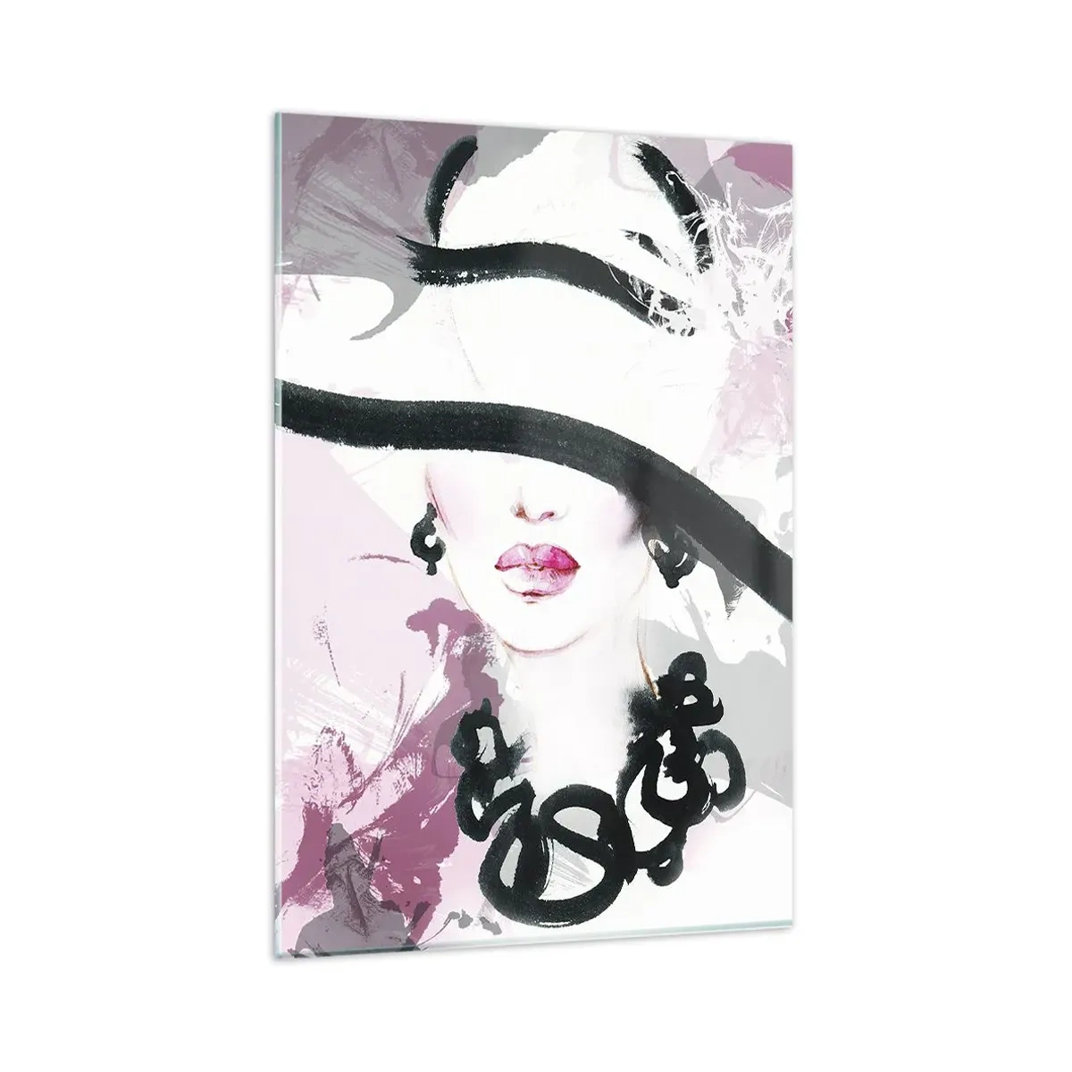 Schilderen op glas - Portret van een dame in zwart en roze - 80x120 cm