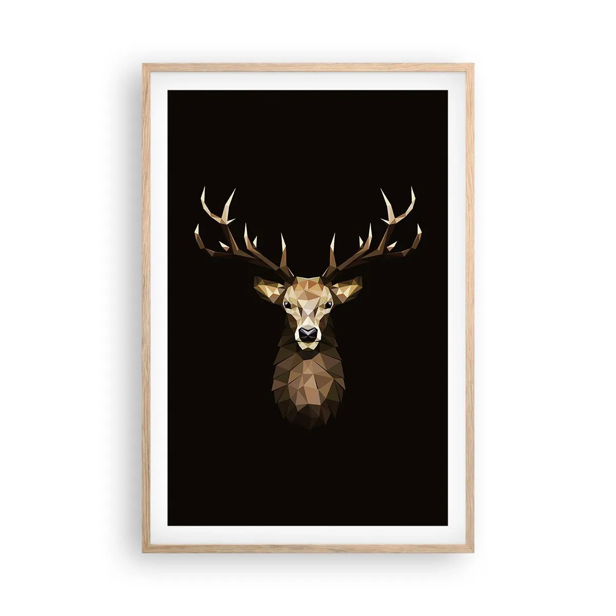Een poster in een licht eiken lijst - Kubistische herten - 61x91 cm