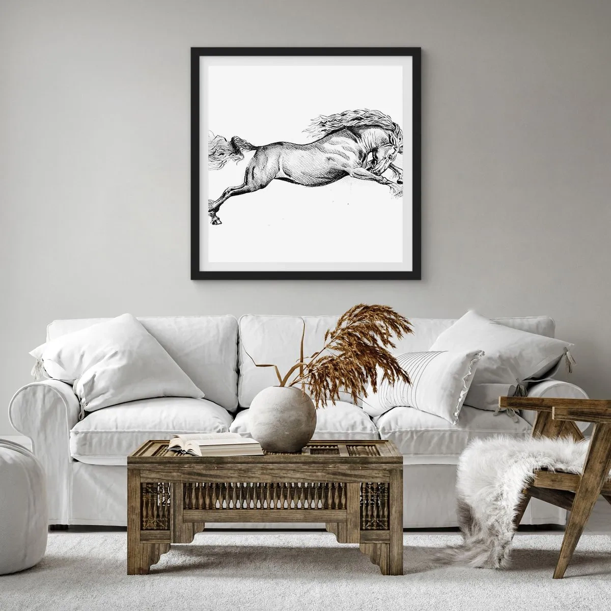Poster in een zwarte lijst - Vastgehouden in galop - 50x50 cm