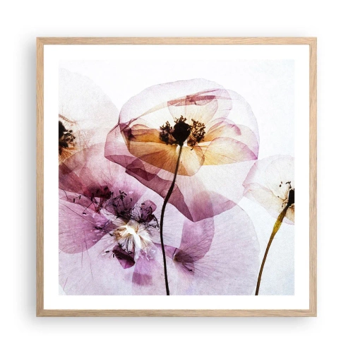 Een poster in een licht eiken lijst - Transparante lichaamsbloemen - 60x60 cm