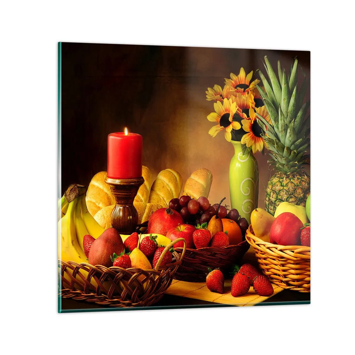 Schilderen op glas - Stilleven met brood en fruit - 40x40 cm