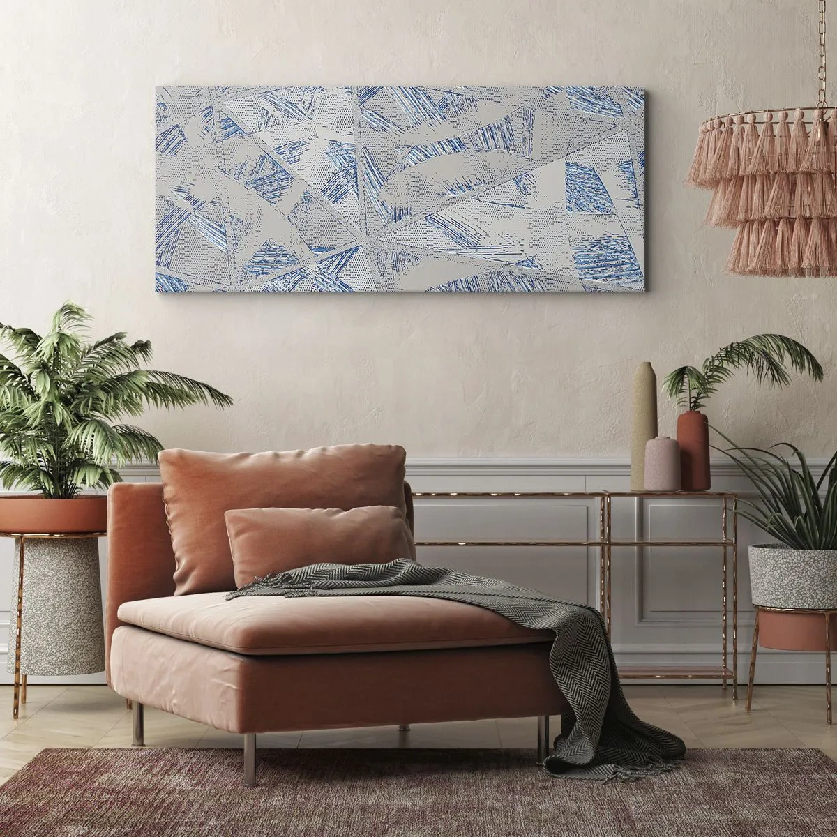 Schilderen op canvas - In een blauwgrijs labyrint - 120x50 cm