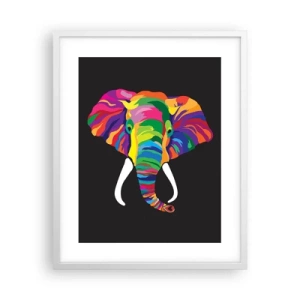 Poster in een witte lijst - De olifant die ervan hield om in de regenboog te baden - 40x50 cm