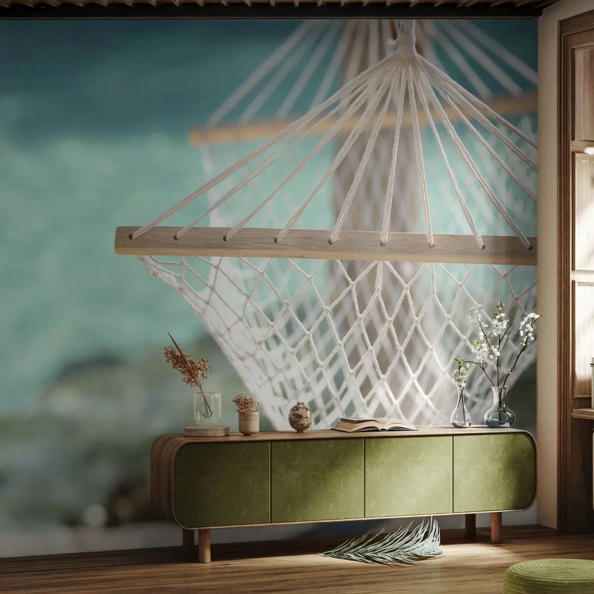 Fotobehang op maat Standard Eco - Tijd om te ontspannen - Hangmat, Strand, Reizen