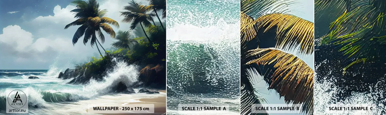 Fotobehang Staaltje Standard Eco - Op een tropische kust - Strand, Tropisch, Palm - 100x30 cm