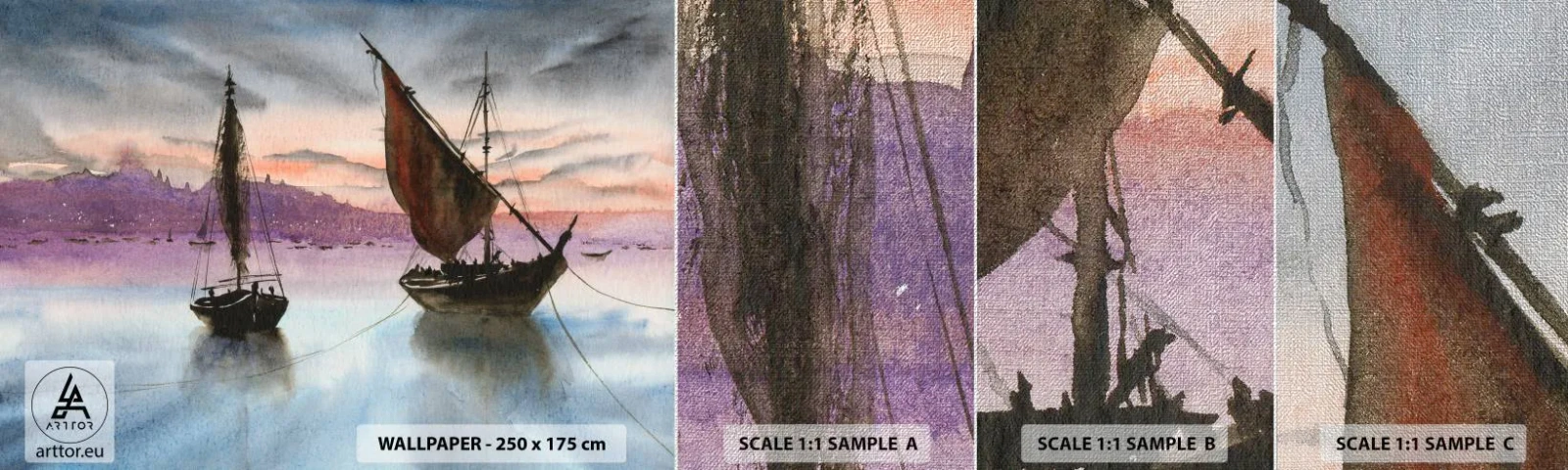 Fotobehang Monster Premium Canvas - Avond in de haven - Zeilboten, Kust, Landschap - 100x30 cm