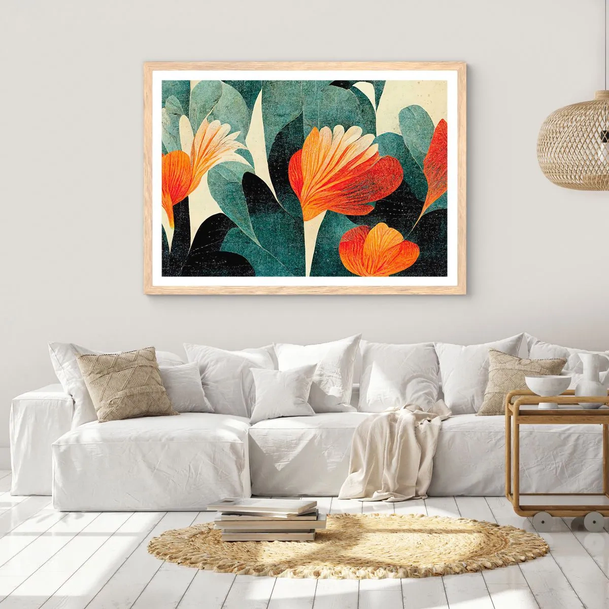 Een poster in een licht eiken lijst - De hitte van de tropen en de koelte van het groen - 91x61 cm