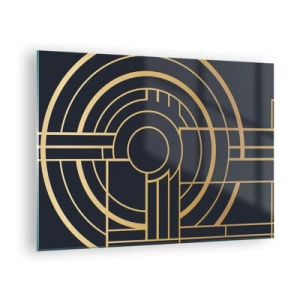 Schilderen op glas - Goud en zwart geometrische abstractie in de Art Deco-stijl - 70x50cm - Draaien van dingen - Moderne wanddecoratie voor woonkamer en slaapkamer ARTTOR