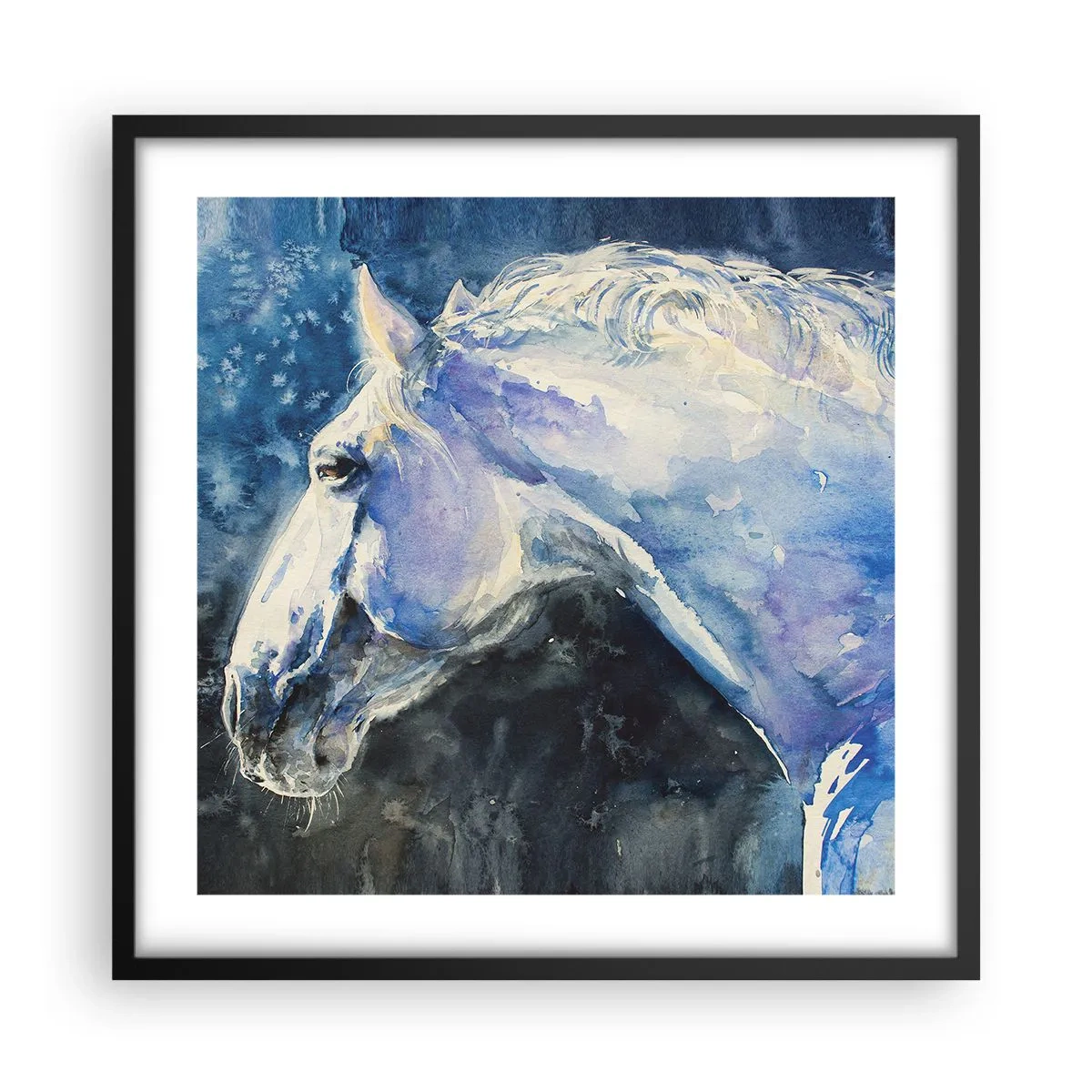 Poster in een zwarte lijst - Portret in een blauwe gloed - 50x50 cm