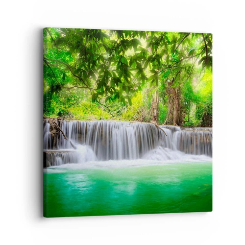 Schilderen op canvas - Een waterval in het groen - 30x30 cm