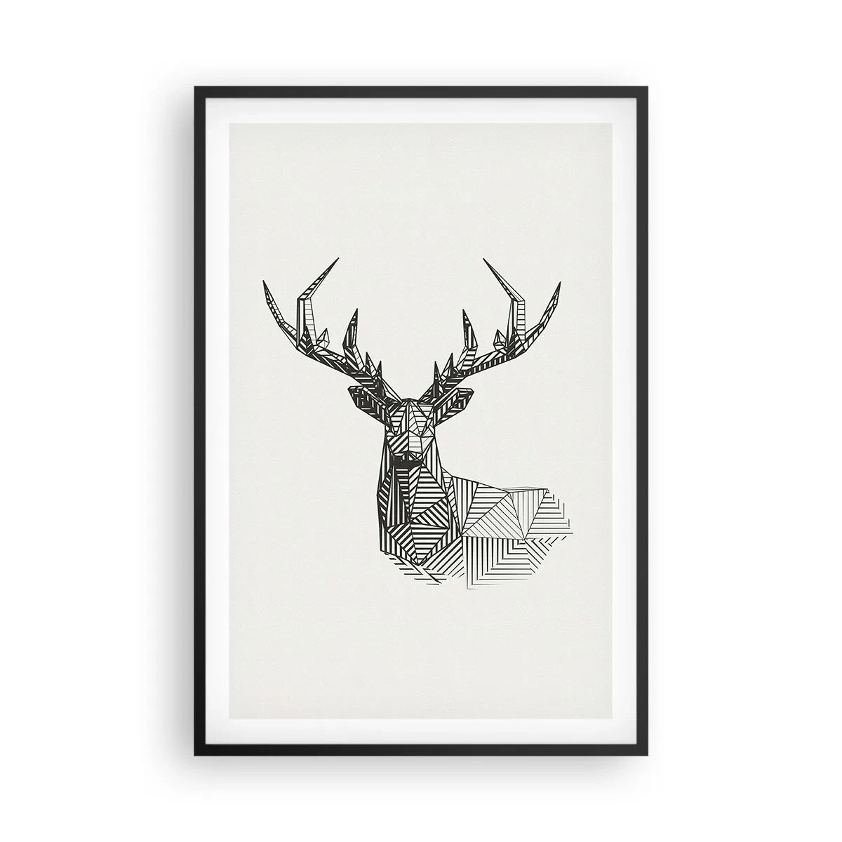 Poster in een zwarte lijst - Een hert in kubistische stijl - 61x91 cm