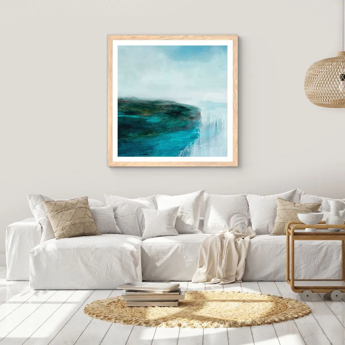 Een poster in een licht eiken lijst - Nautische abstractie - 30x30 cm