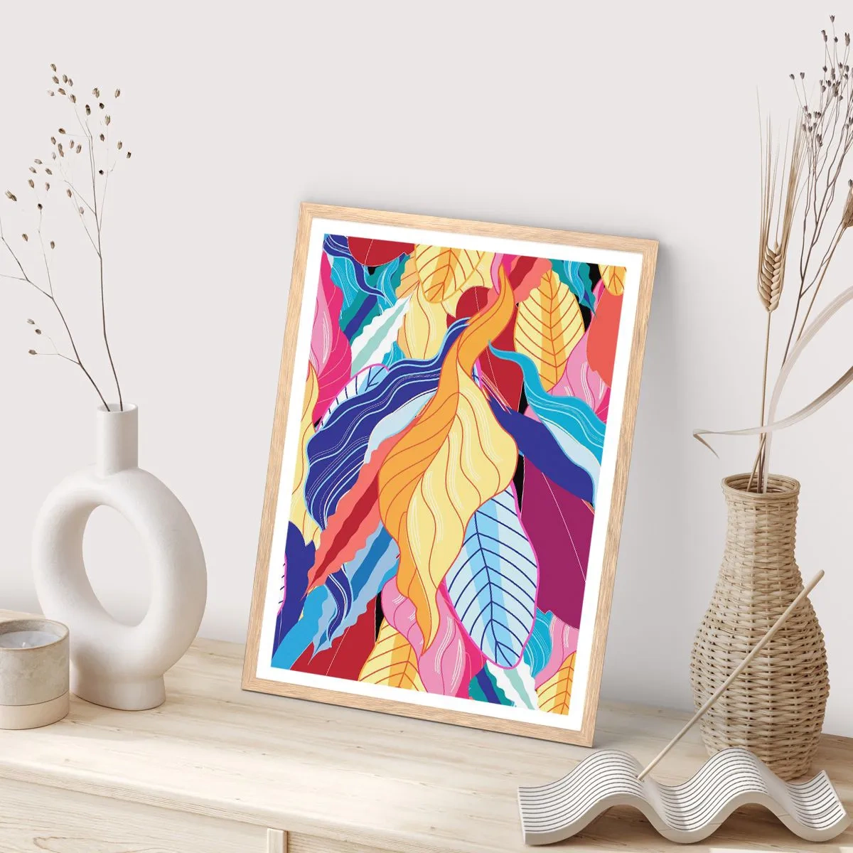 Een poster in een licht eiken lijst - Een kleurrijke puinhoop - 61x91 cm