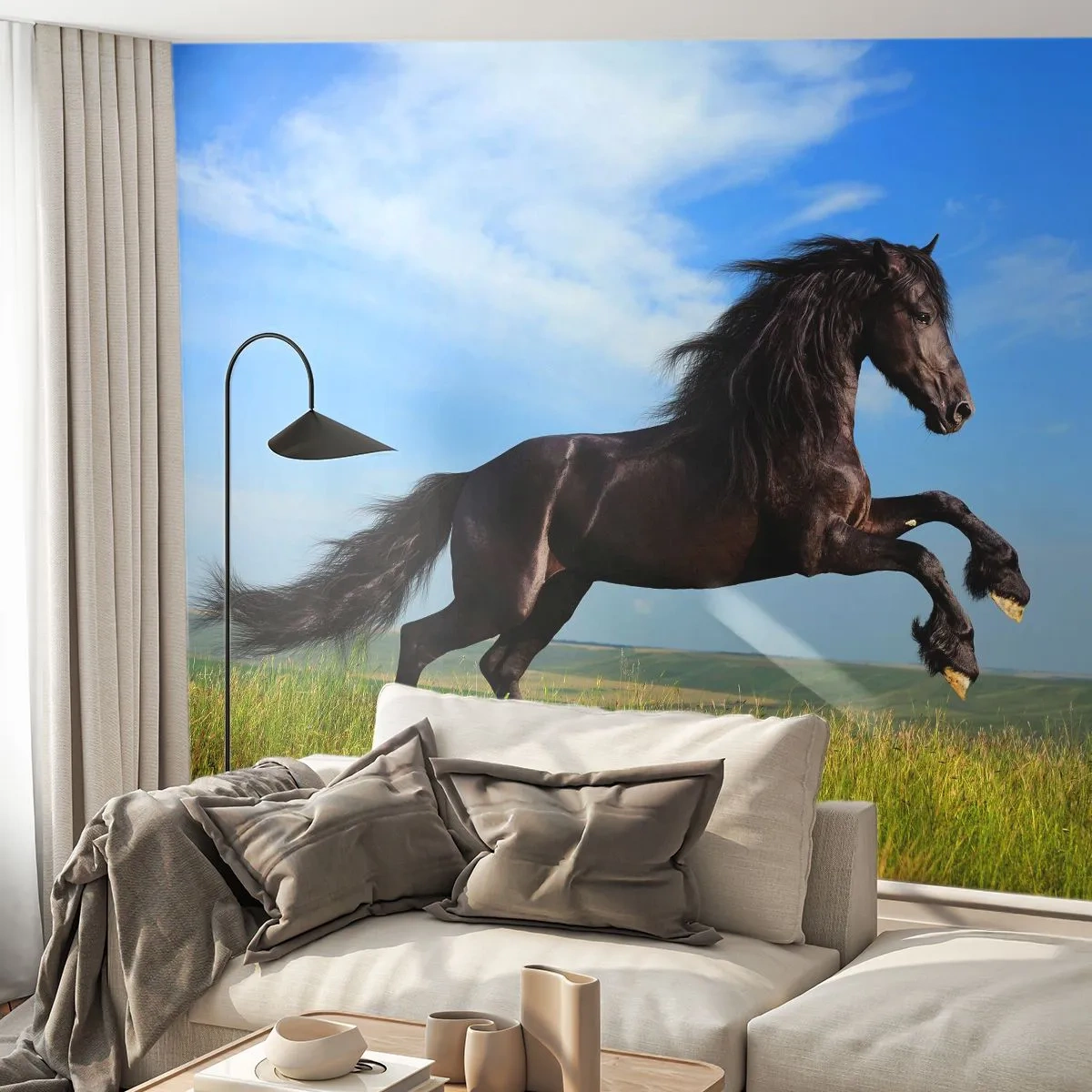 Fotobehang Standard Eco - Een spannend manifest van vrijheid - Dieren, Paard, Landschap - 250x175 cm