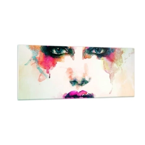 Schilderen op glas - Een portret geschilderd met een regenboog - 100x40 cm