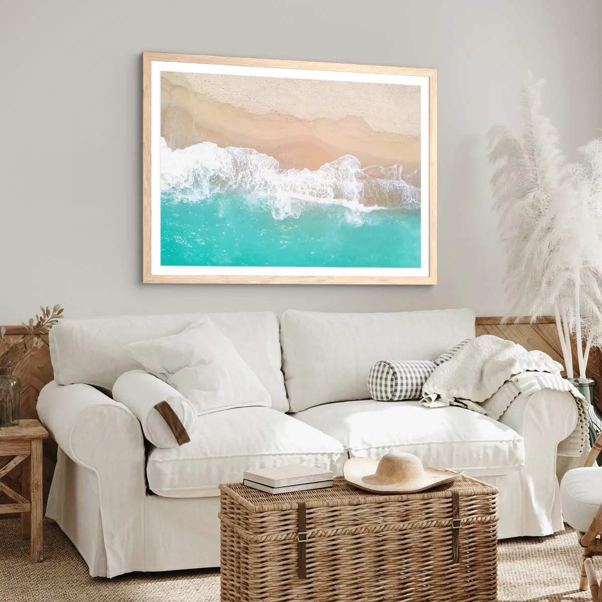 Een poster in een licht eiken lijst - Een strelende aanraking - 70x50 cm