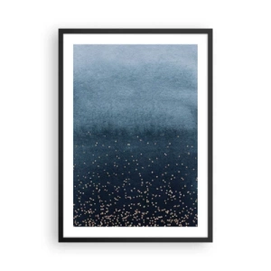 Poster in een zwarte lijst - Blauwe gradiënt met gouden accenten - 50x70cm - Samenstelling - blauwe fasen - Moderne wanddecoratie voor woonkamer en slaapkamer ARTTOR