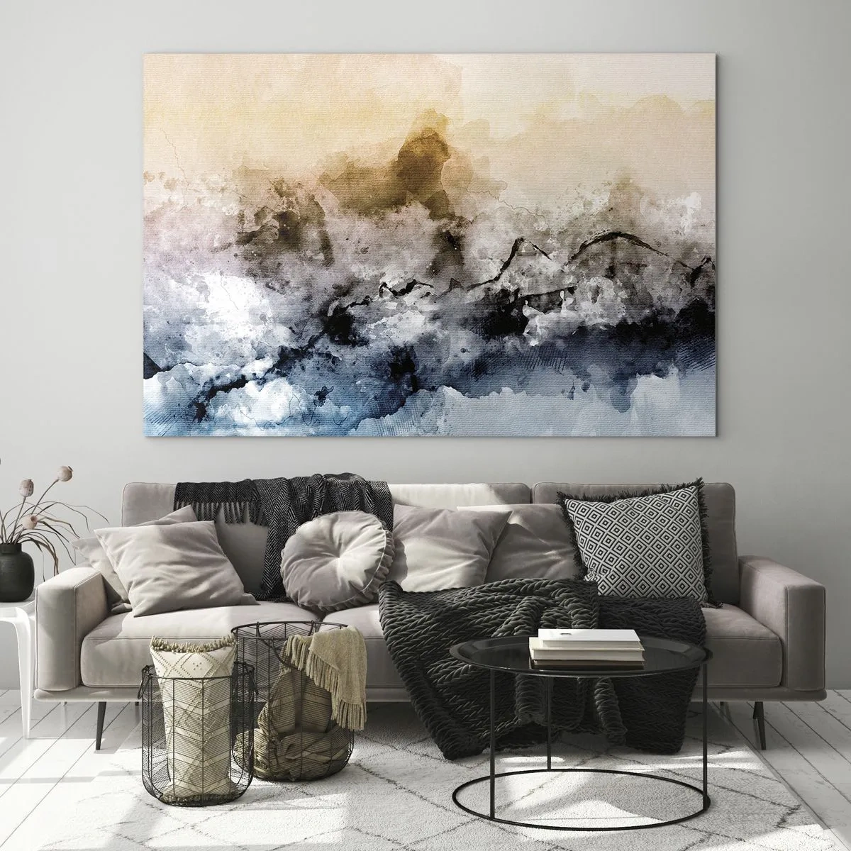 Schilderen op glas - Abstract landschap in pasteltinten met mist - 70x50cm - Verdronken in een wolk van mist - Moderne wanddecoratie voor woonkamer en slaapkamer ARTTOR