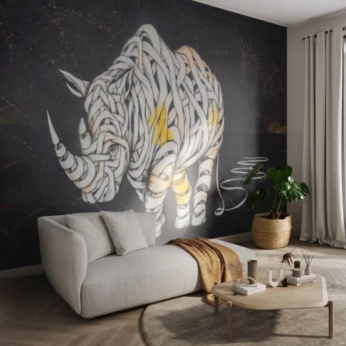 Fotobehang Premium Sand - Hardvochtigheid is een mythe - Abstractie, Neushoorn, Abstractie - 450x315 cm