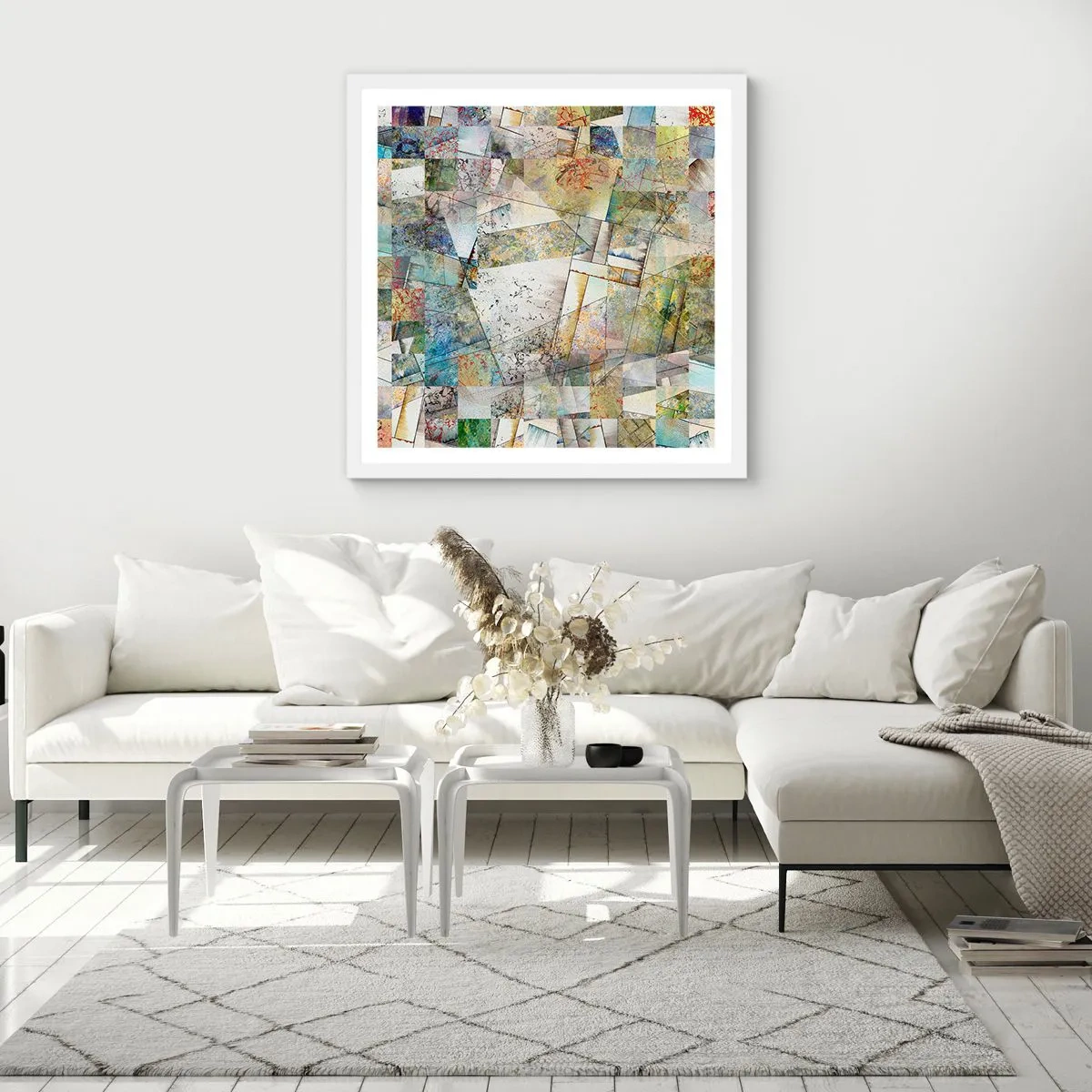 Poster in een witte lijst - Geometrische schuifeling - 30x30 cm