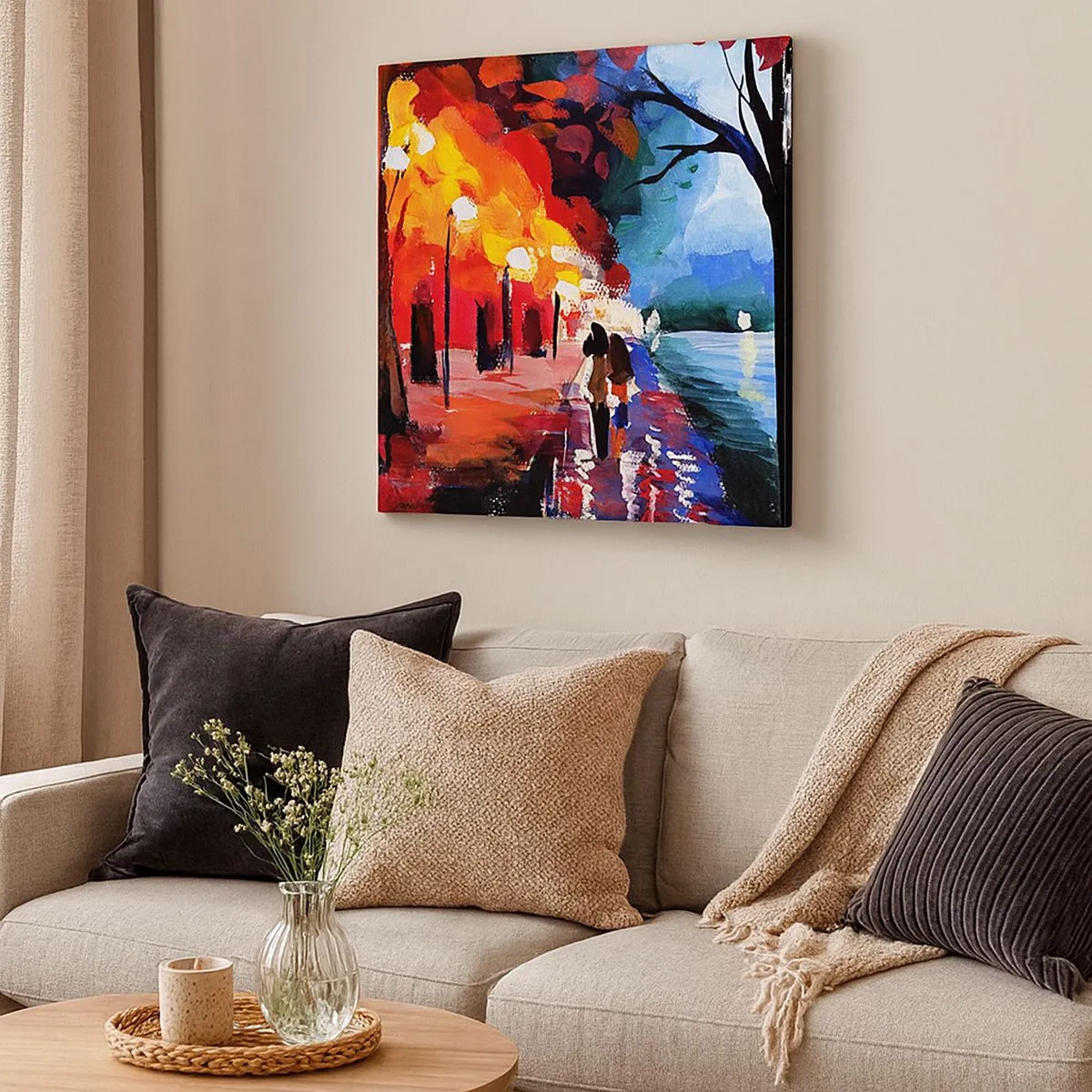 Schilderen op canvas - Brandende herfst in het park - 30x30 cm