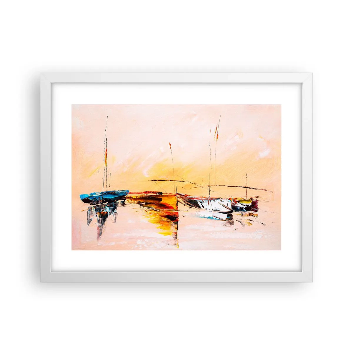 Poster in een witte lijst - Avond in de jachthaven - 40x30 cm