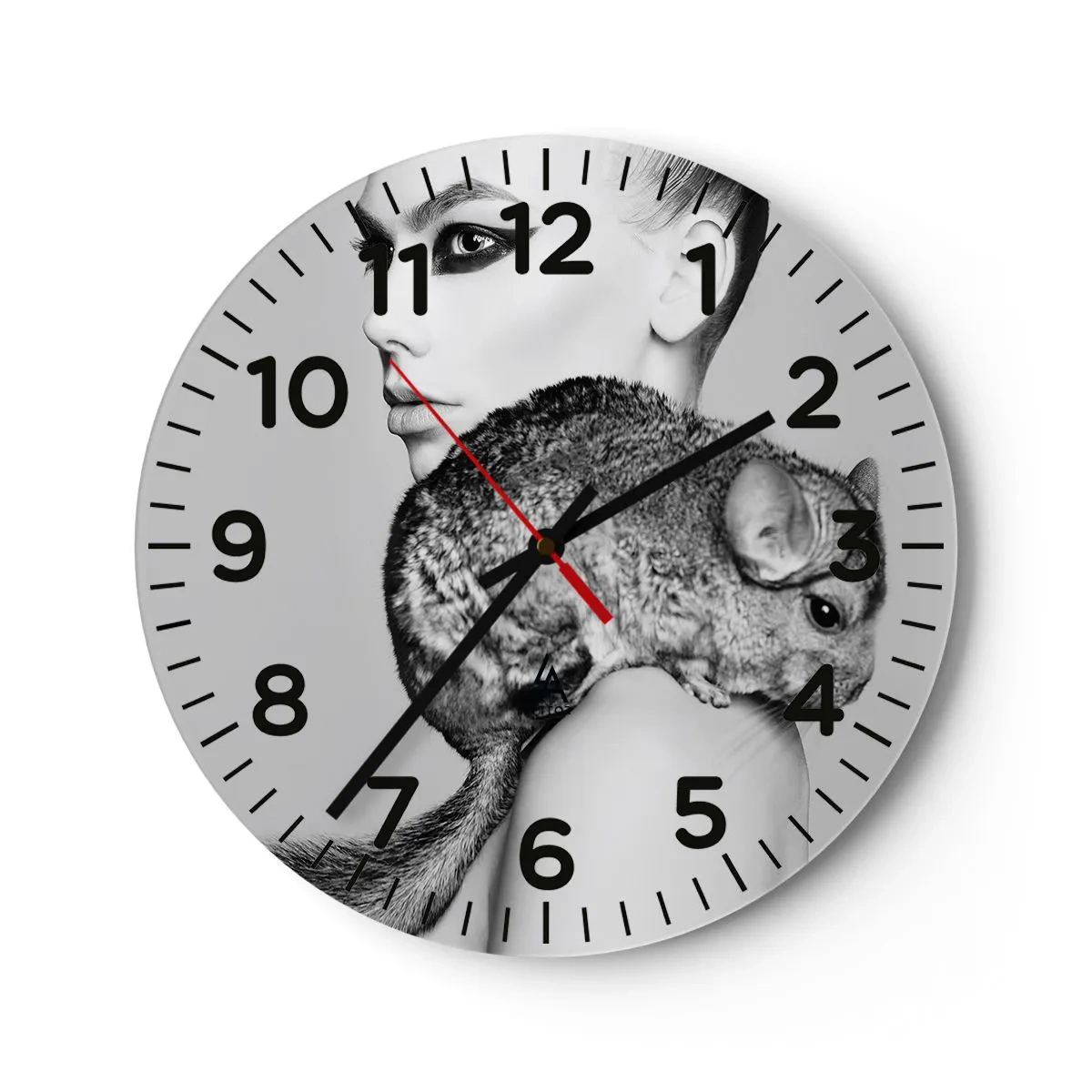 Wandklok - Klok - Dame met een chinchilla - 30x30 cm