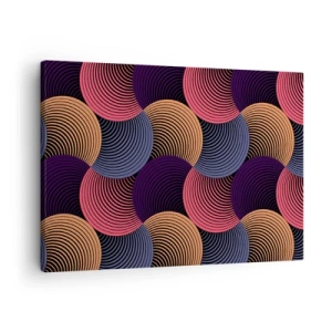 Schilderen op canvas - Geometrische cirkels in tinten roze, paars en goud - 70x50cm - In een cirkelvormig ritme - Moderne wanddecoratie voor woonkamer en slaapkamer ARTTOR