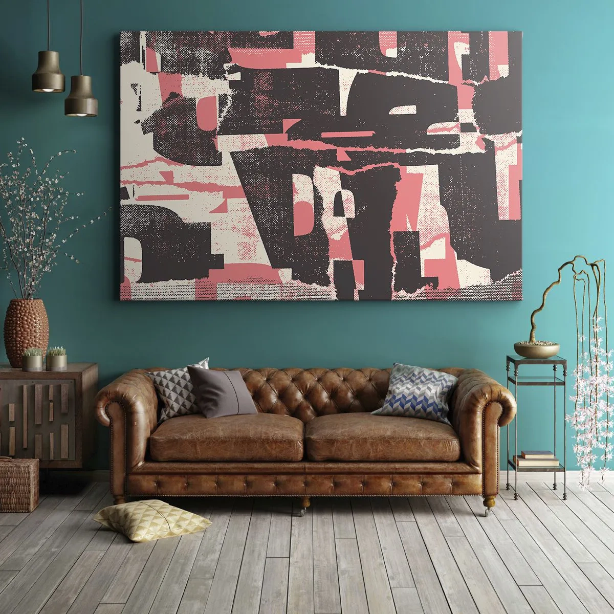 Schilderen op canvas - Een abstracte compositie in tinten roze en bruin. - 70x50cm - Al dit lawaai - Moderne wanddecoratie voor woonkamer en slaapkamer ARTTOR