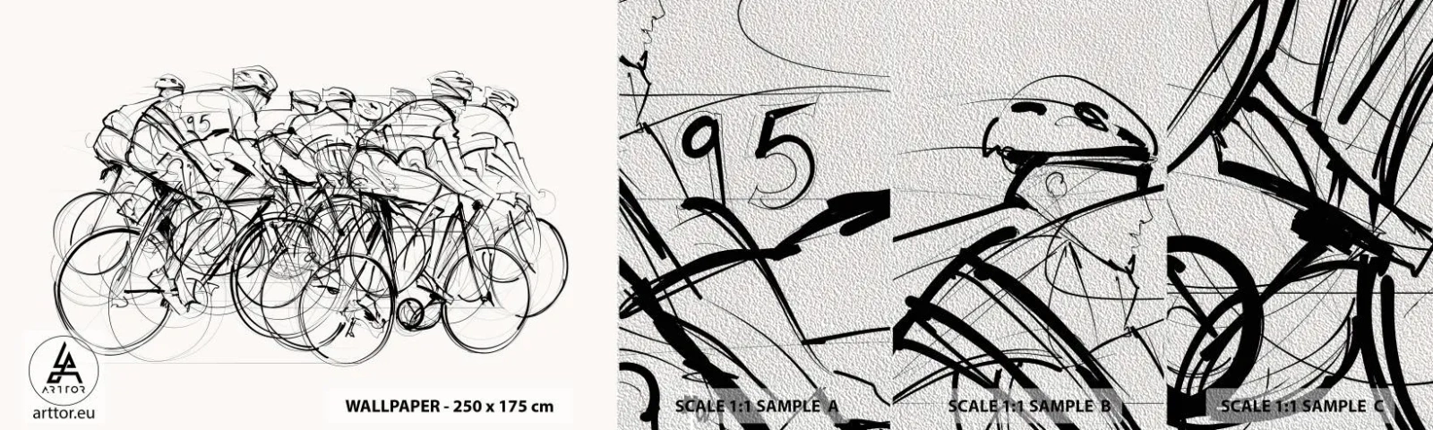 Fotobehang Monster Premium Sand - Samen als team - Grafisch, Fiets, Sport - 100x30 cm