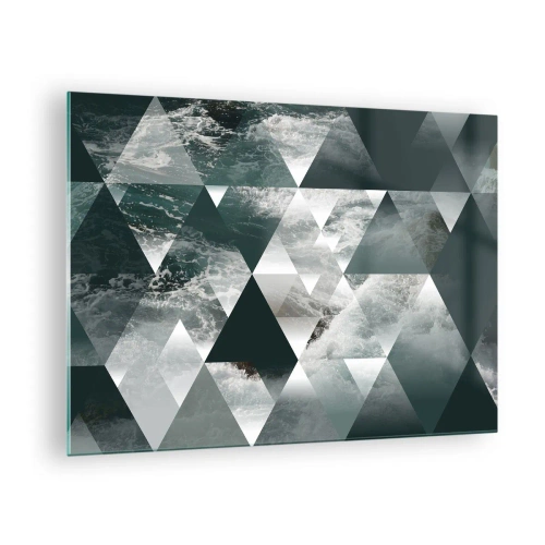 Schilderen op glas - Abstracte compositie van driehoeken met een watergolfmotief - 70x50cm - Kristal perspectief - Moderne wanddecoratie voor woonkamer en slaapkamer ARTTOR