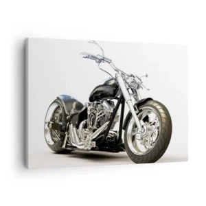 Schilderen op canvas - Stijlvolle zwarte motorfiets op een witte achtergrond - 70x50cm - Kracht met karakter - Moderne wanddecoratie voor woonkamer en slaapkamer ARTTOR