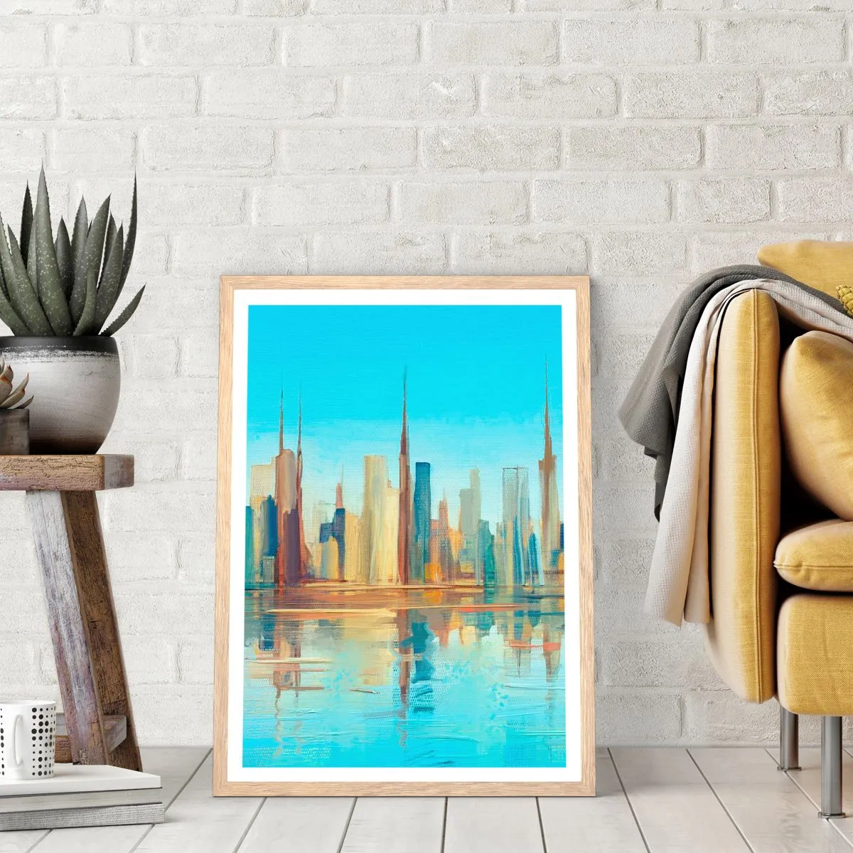 Een poster in een licht eiken lijst - Een zonnige metropool - 70x100 cm
