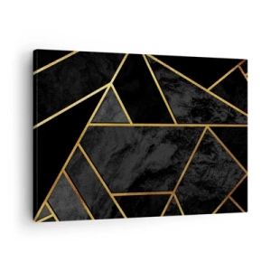 Schilderen op canvas - Geometrisch goudpatroon op een zwarte achtergrond - 70x50cm - Duisternis en glans - Moderne wanddecoratie voor woonkamer en slaapkamer ARTTOR