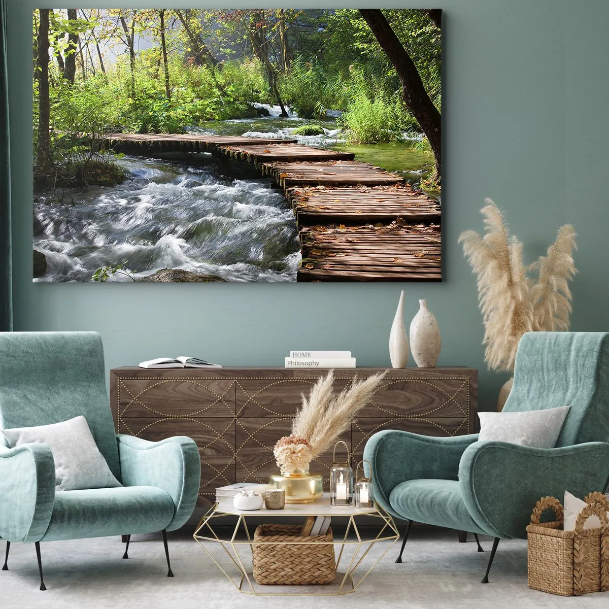 Schilderen op canvas - Boven de schuimige waterval - 100x70 cm