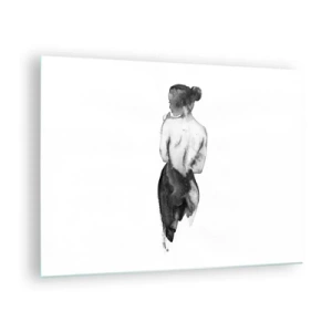 Schilderen op glas - Zwart-wit silhouet van een vrouw in aquarelstijl - 70x50cm - Bij haar verdwijnt de wereld - Moderne wanddecoratie voor woonkamer en slaapkamer ARTTOR