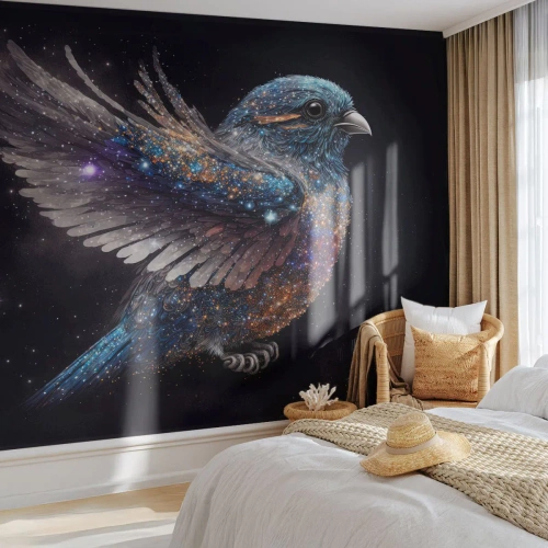 Fotobehang op maat Zelfklevend Deluxe Sticker - Diamant mus - Vogel, Magie, Kosmos