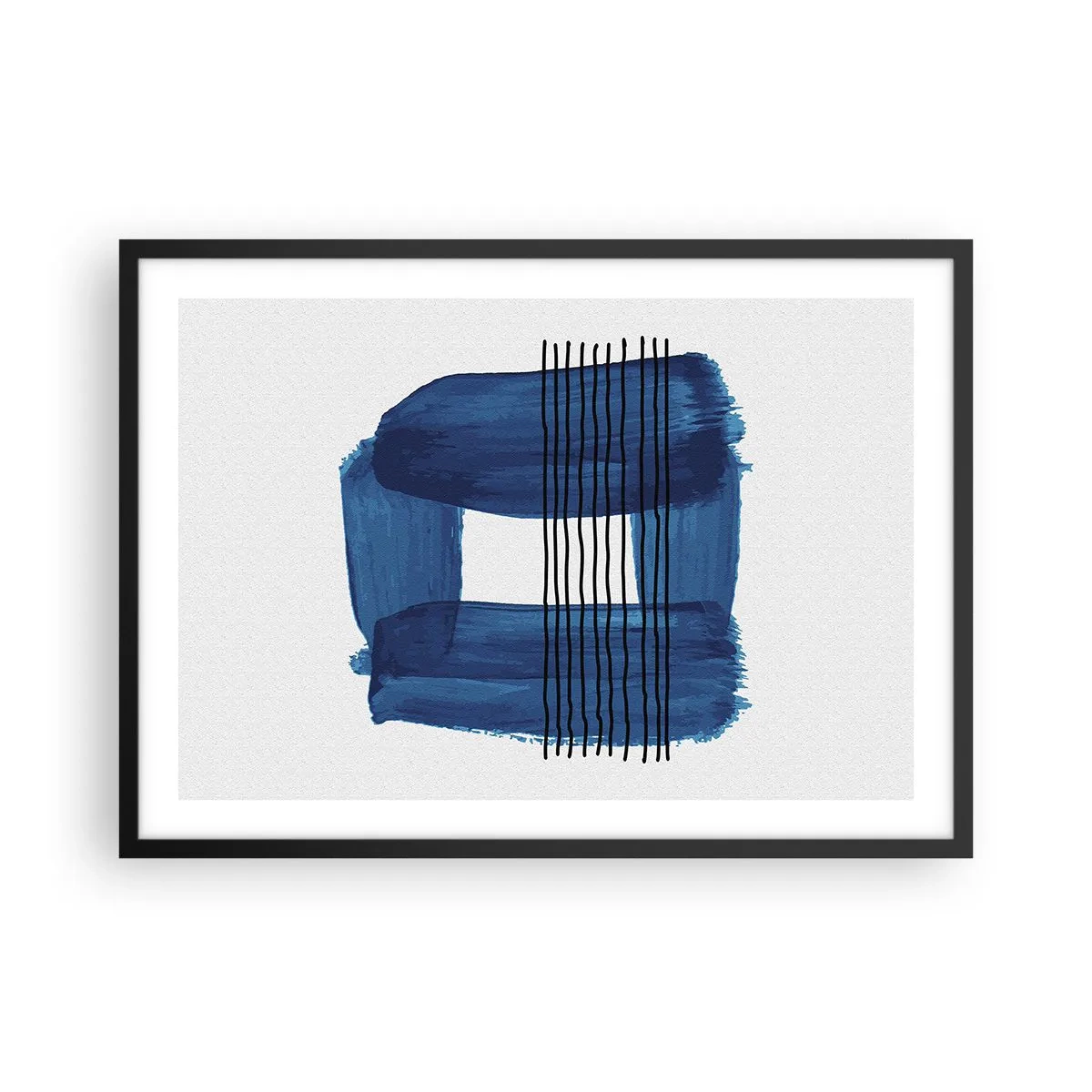 Poster in een zwarte lijst - Blauwe en zwarte compositie - 70x50 cm