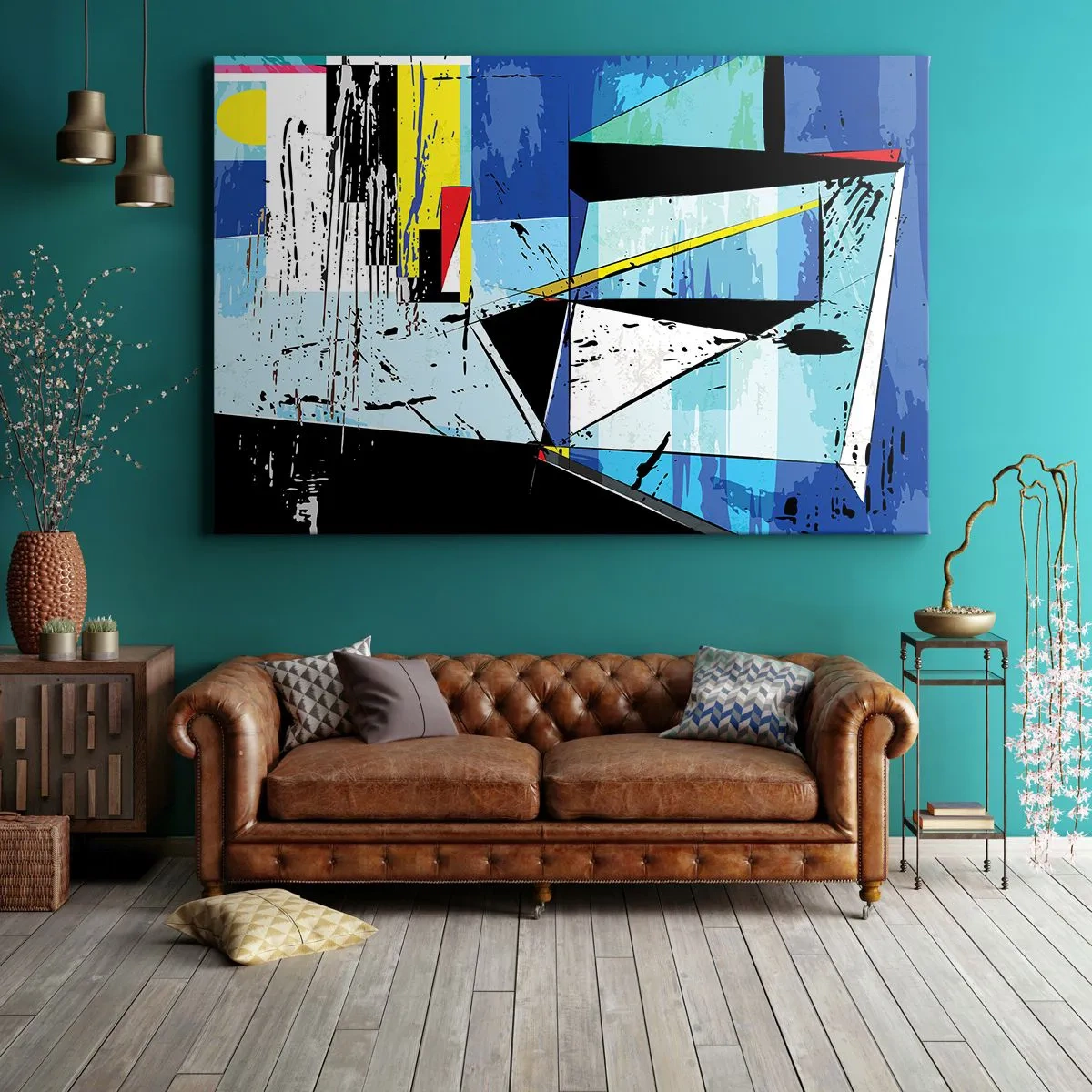 Schilderen op canvas - Abstracte geometrische compositie in levendige kleuren - 70x50cm - Bekijk de wereld vanuit een bepaalde hoek... - Moderne wanddecoratie voor woonkamer en slaapkamer ARTTOR