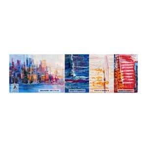 Fotobehang Monster Zelfklevend Deluxe Sticker - Een vrolijke metropool - Stad, Architectuur, Wolkenkrabbers - 100x30 cm