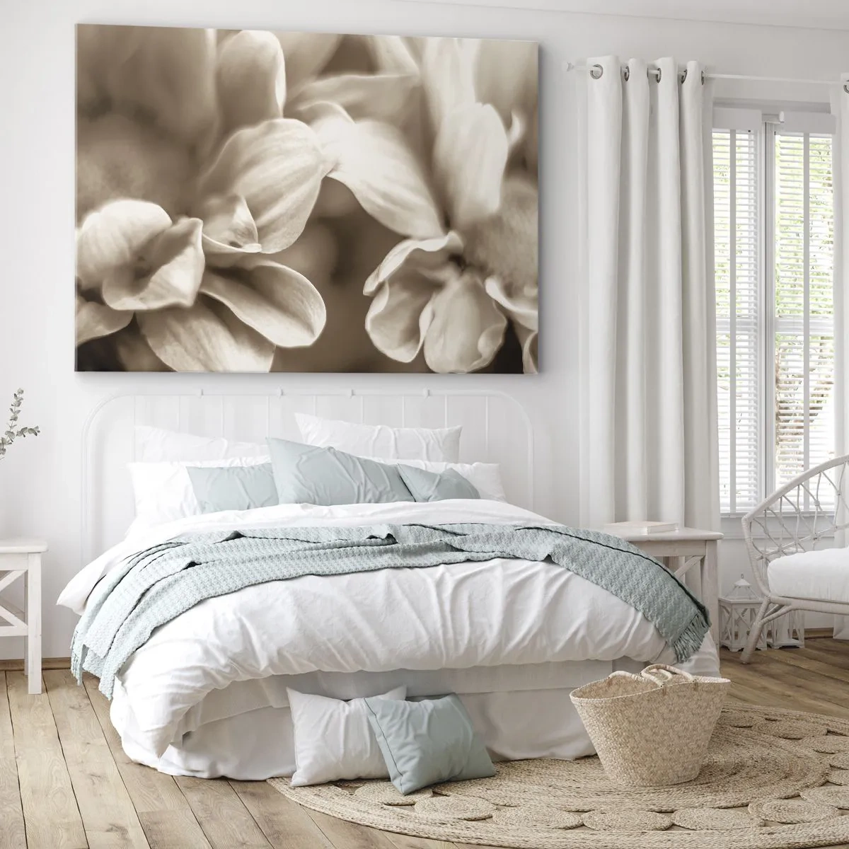 Schilderen op canvas - Close-up van bloemen in een delicate sepiatint met zachte contouren - 70x50cm - Zo zacht als een glimlach - Moderne wanddecoratie voor woonkamer en slaapkamer ARTTOR