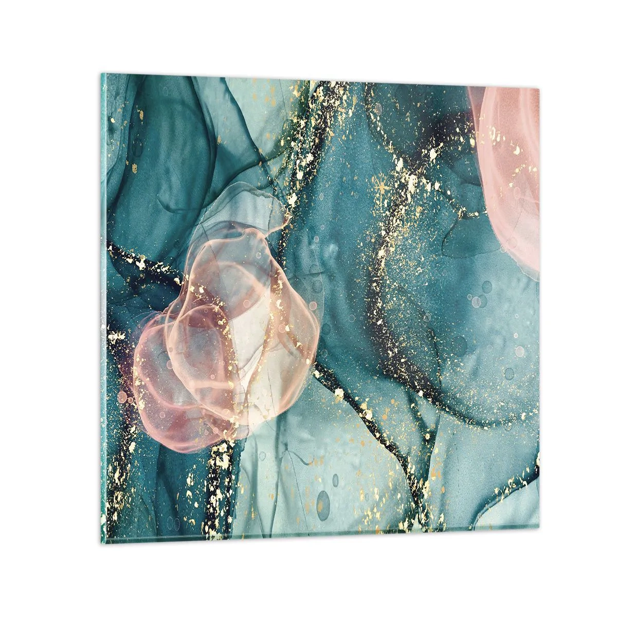 Schilderen op glas - Zijdeblauw, tule roze - 30x30 cm